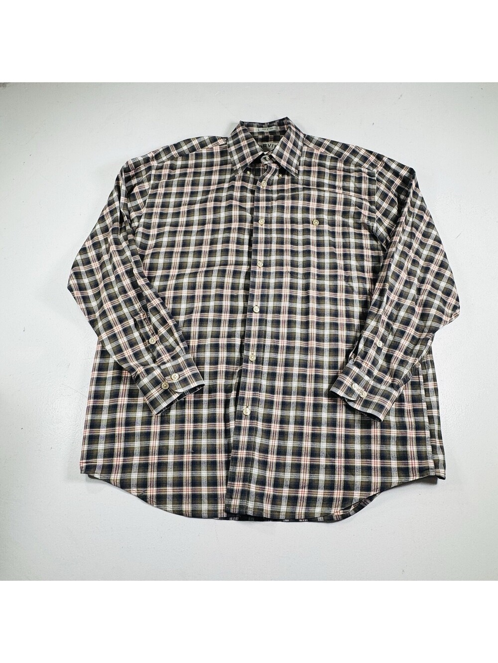 Orvis Button Down Shirt Long Sleeve Green Navy Plaid Men’s Size Large